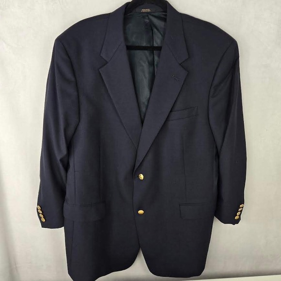 Hart Schaffner Marx Navy Blue Blazer Sport Coat Gold Crest Buttons Mens 46R USA